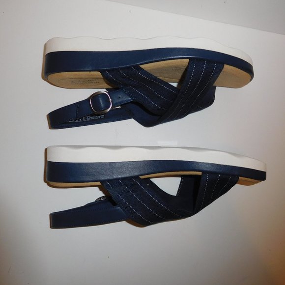 Clarks Women’s Collection Clara Cove Navy Marine Wedge Sandals—Size 12M NWT - Picture 2 of 8